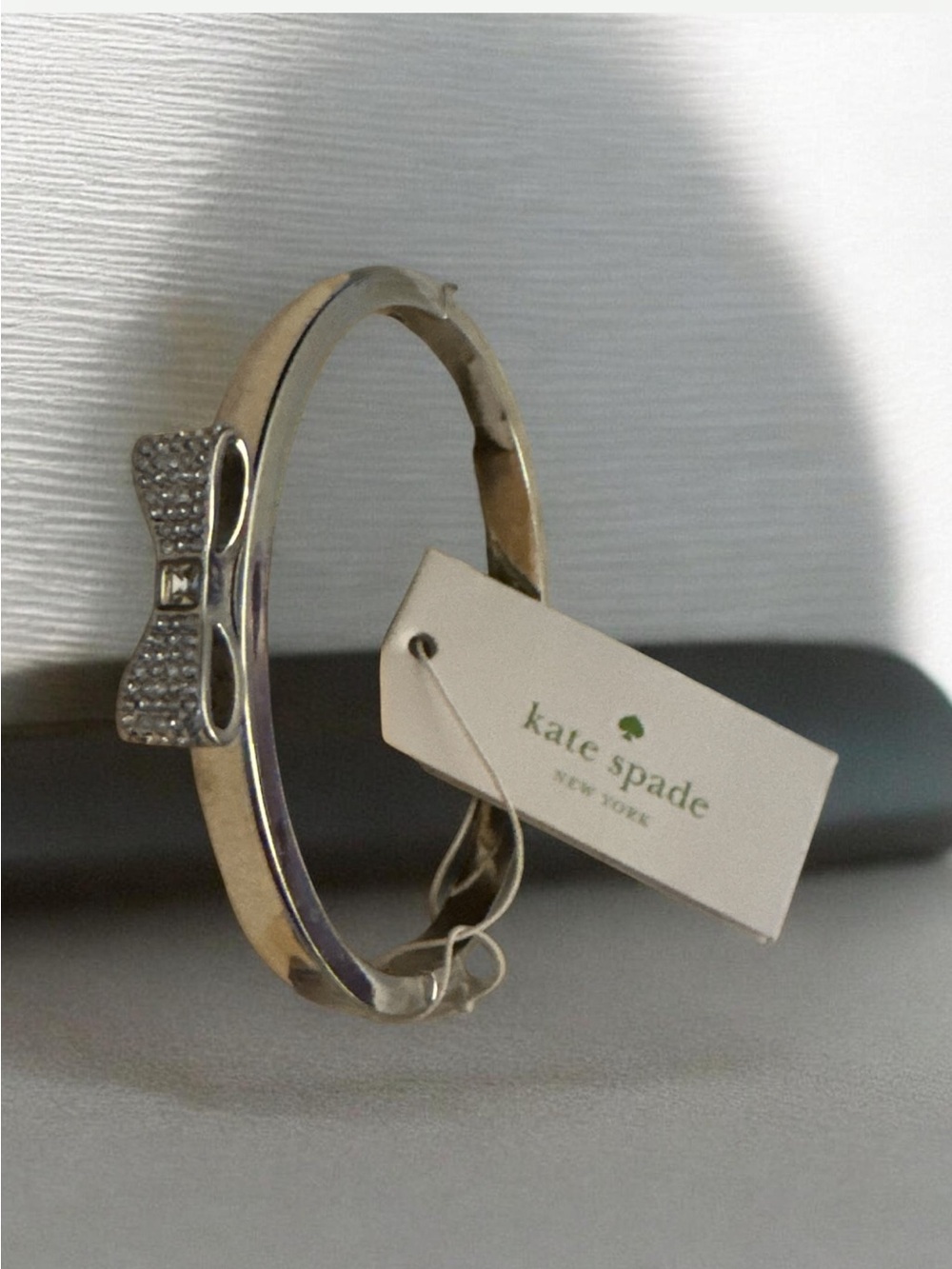 kate spade Gold Tone Bow Pavé Hinged Bangle Bracelet